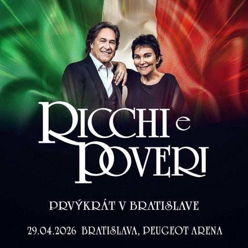 Dva lístky na koncert Ricchie e Poveri BA 29.4.2026 s čárovými kódy a daty, zobrazené na obrázku.