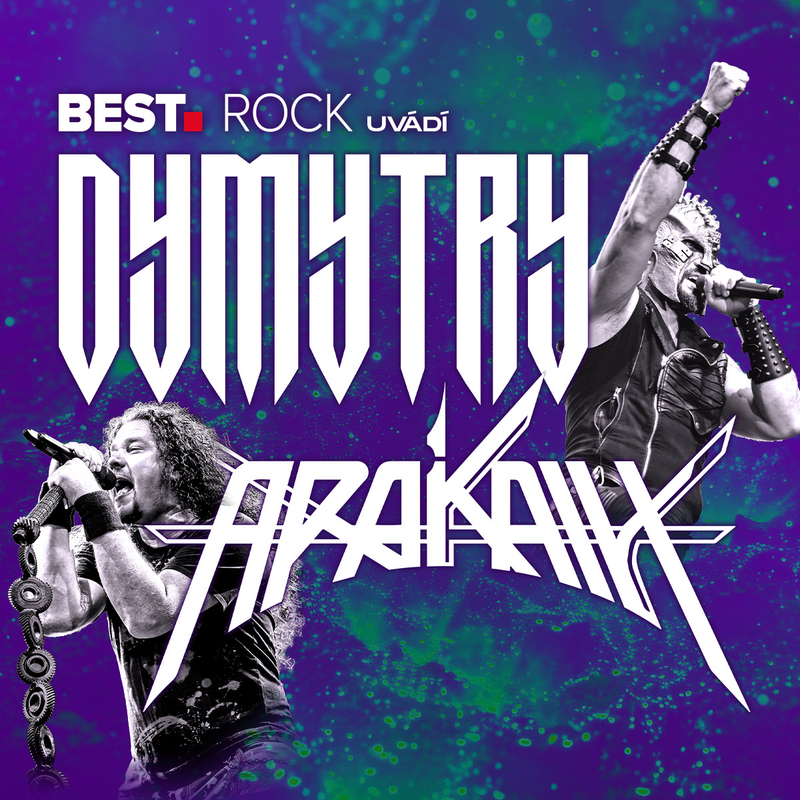 Dvě vstupenky na koncert Dymytry a Arakain, zobrazené na obrázku, s QR kódy a vstupenkovým designem, od TicketChecker CZ